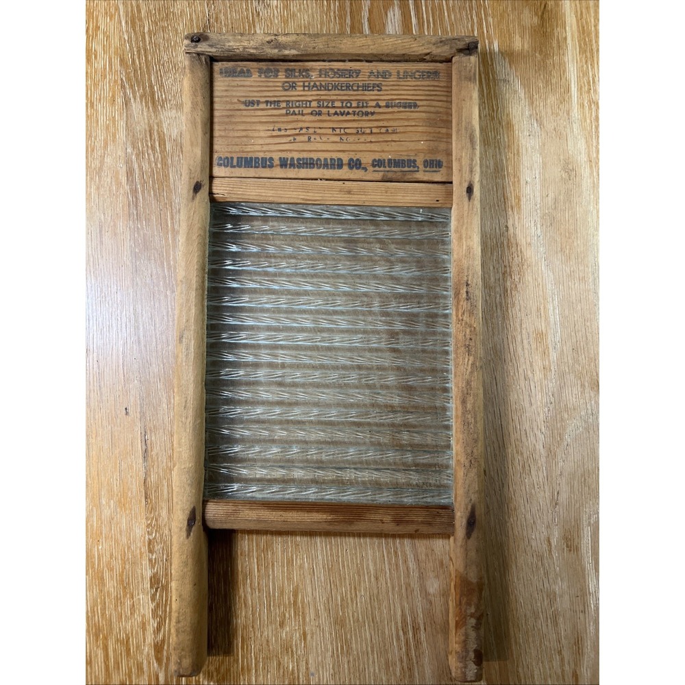 Vintage Columbus Washboard Co. Dubl Handi 18" Wood & Glass Travel Washboard‎